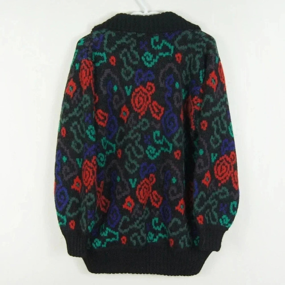Rare Vintage 80s 90s Lancome Abstract Floral Wool Knit Wool Cardigan Sweater - Picture 2 of 6
